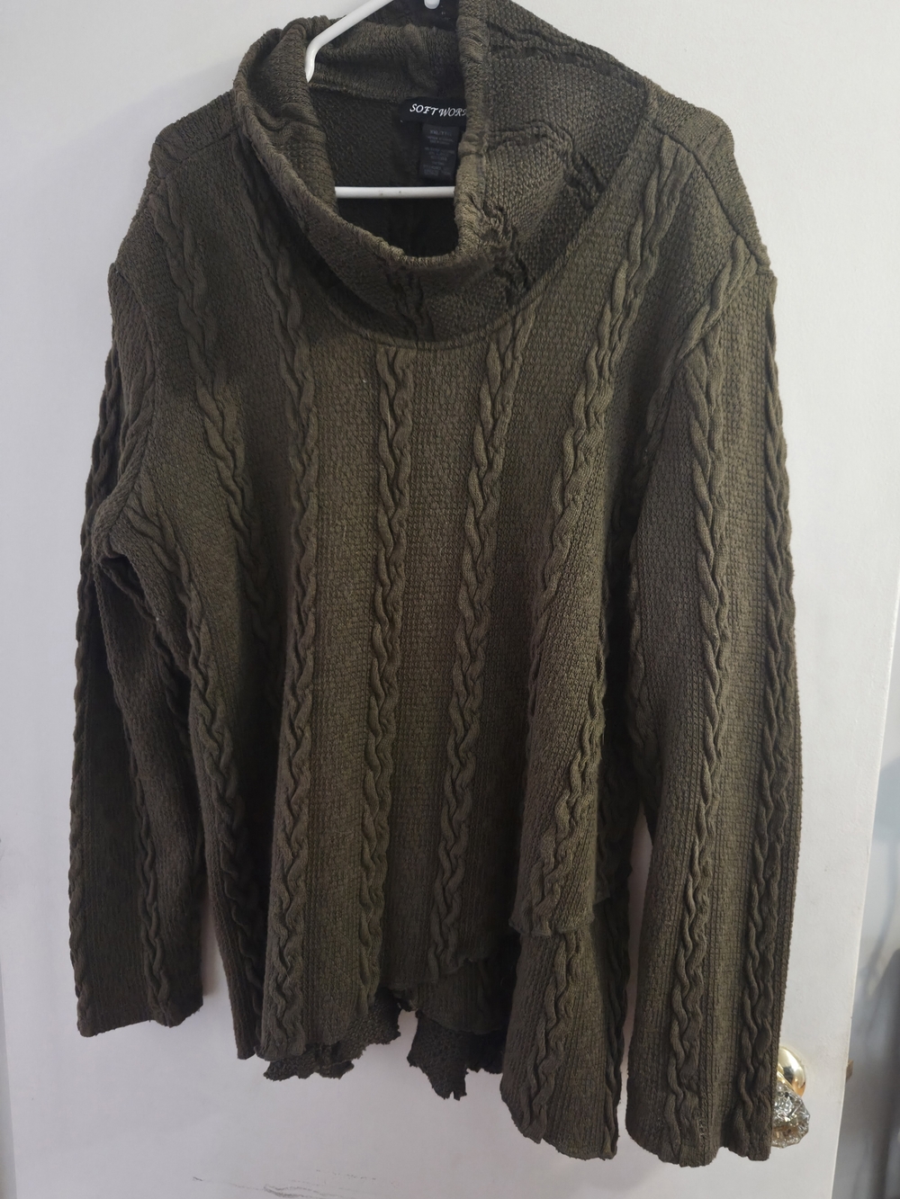 Soft Works 2XL Olive Green Cable Cowl Sweater